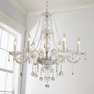 6 Light Chandelier Modern K9 Crystal Chandelier Lighting, Clear Crystal Ceiling Light Fixture Pendant Lamp for Dining Room Bathroom Bedroom Livingroom