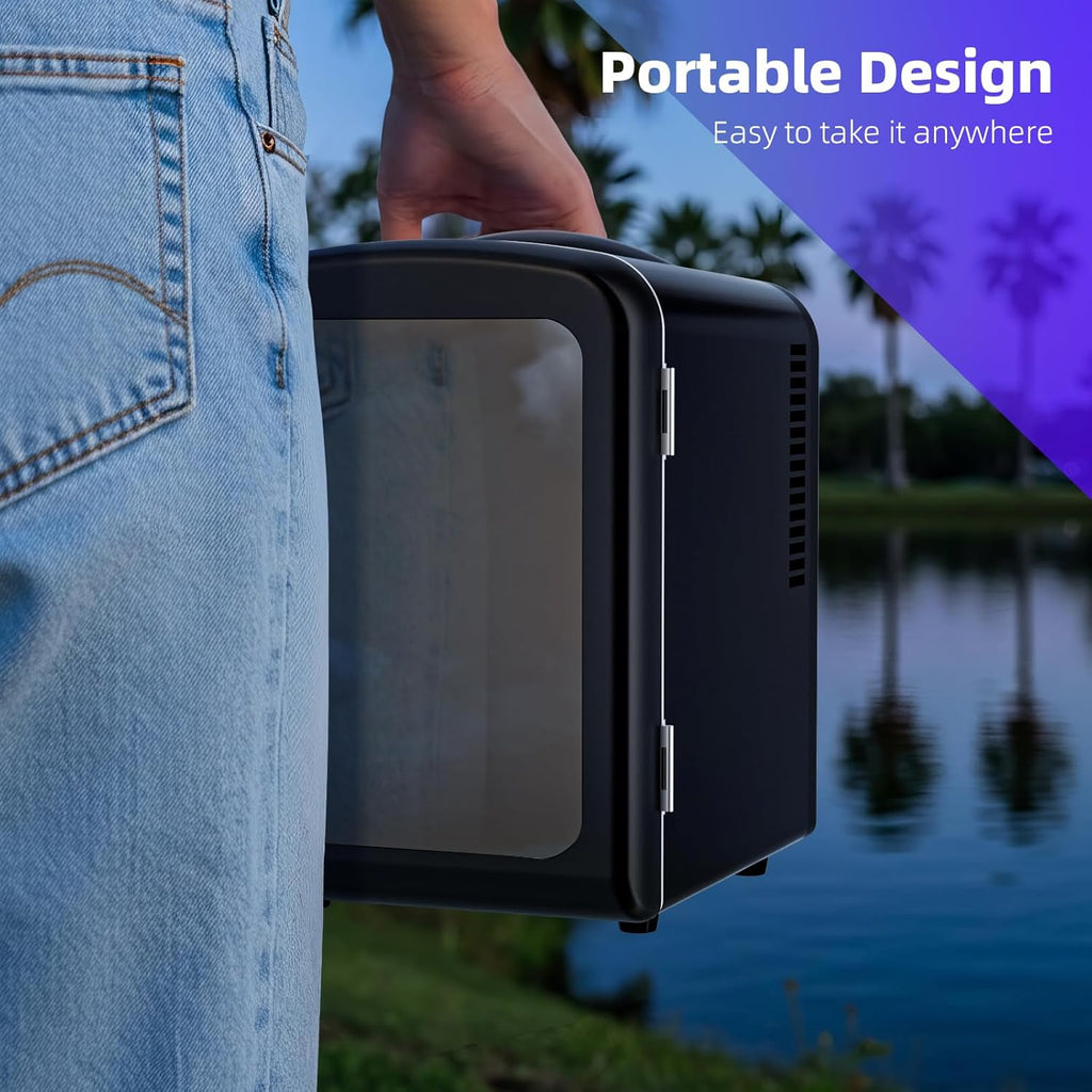 Mini Compact Refrigerator with Gaming Light, 4L Capacity/6 Cans Portable Mini Fridge, for Bedroom,Car,Office and Dorm
