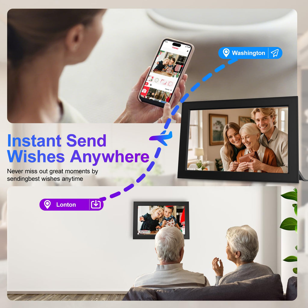 Frameo 10.1 Inch Digital Picture Frames Smart WiFi Digital Photo Frame with 1280x800 IPS Touch Screen HD, 32GB