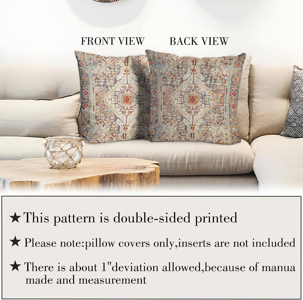 Boho Throw Pillow Covers 18x18 inch Set of 2,Bohemian Vintage Carpet Pattern Antique Ethnic Decor Double Sided