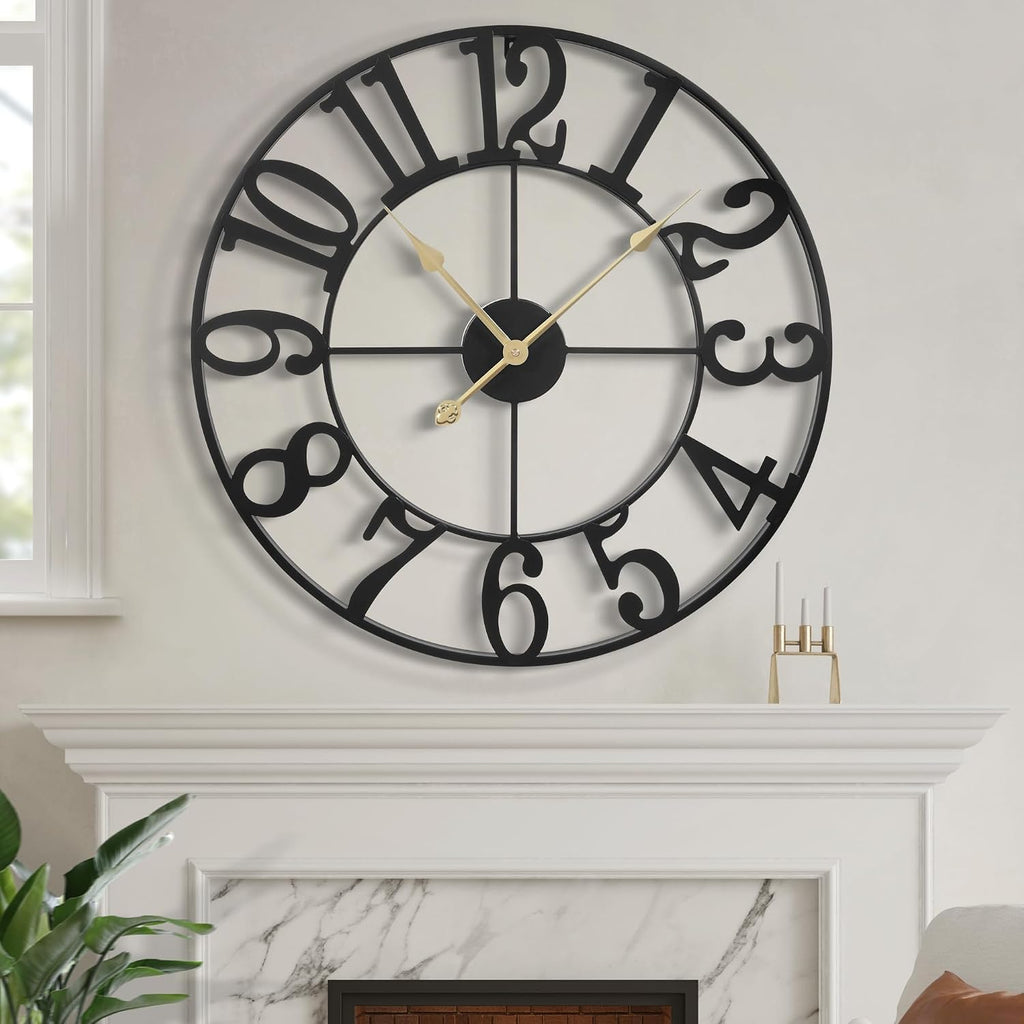 31 Inch Extra Large Wall Clock, Retro Decorative Oversized Silent Little Ticking Battery Operated,Black Metal