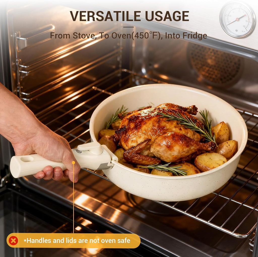 24-Piece Ceramic Cookware Set with Removable Handles, Pots and Pans Set Non Stick, Space Saving, Induction & Oven &