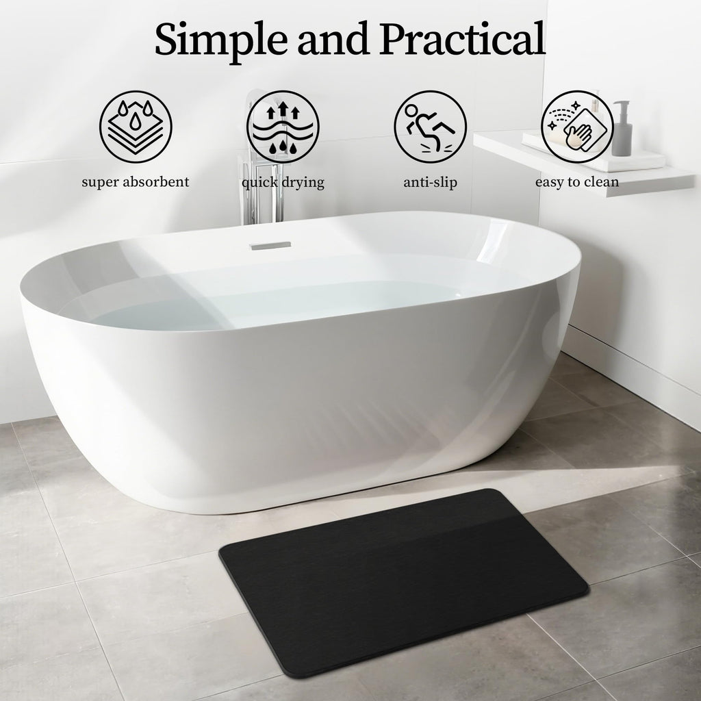 Black Stone Bath Mat, 24''x16'' Stone Shower Mat