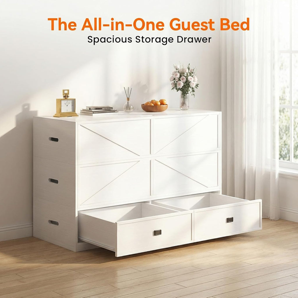 Murphy Bed Queen with Mattress Include，Queen Murphy Bed with Storage Drawers，Multi-Functional Desgin that Converts to
