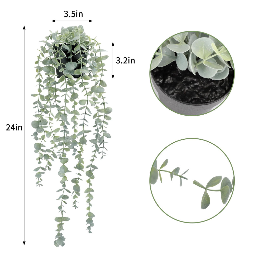 2 Pcs Artificial Eucalyptus Plants Shelf Hanging Fake Plant in Pot for Wall Bedroom Home Patio Indoor Outdoor Decor