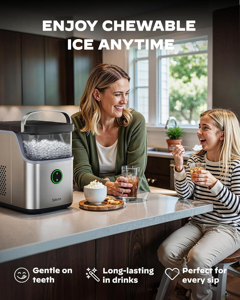 Nugget Ice Maker Countertop, Ice Basket with Handle, Quiet Operation & Self Cleaning Ice Machine, Chewable Ice, 33