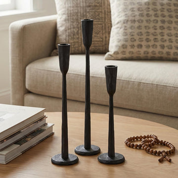 Black Iron Taper Candle Holder Set of 3, Heavy Wrought Iron Candlestick Holders Decorative Candle Stand, Vintage