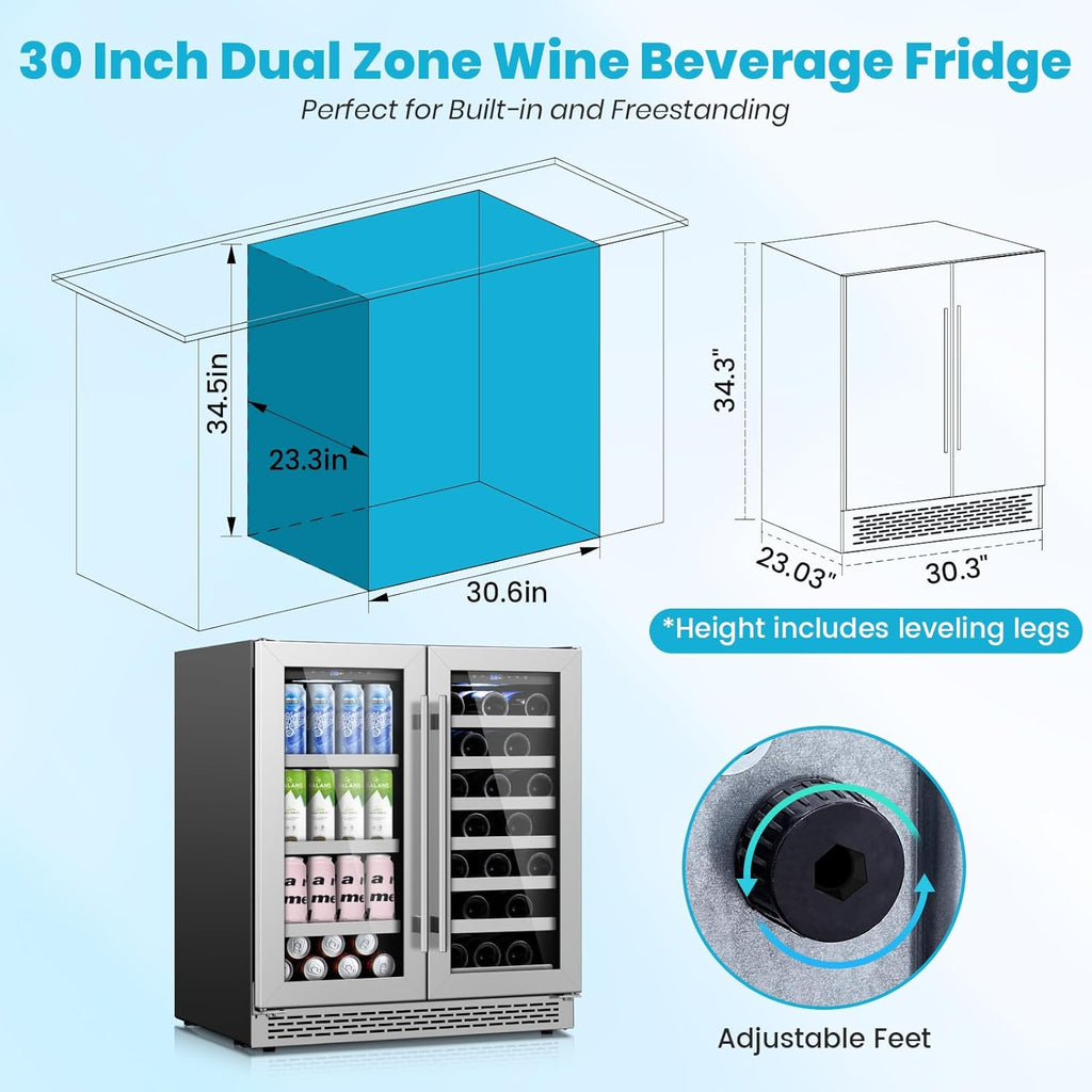 30 Inch Wine and Beverage Refrigerator, Beverage Fridge Cooler Under Counter