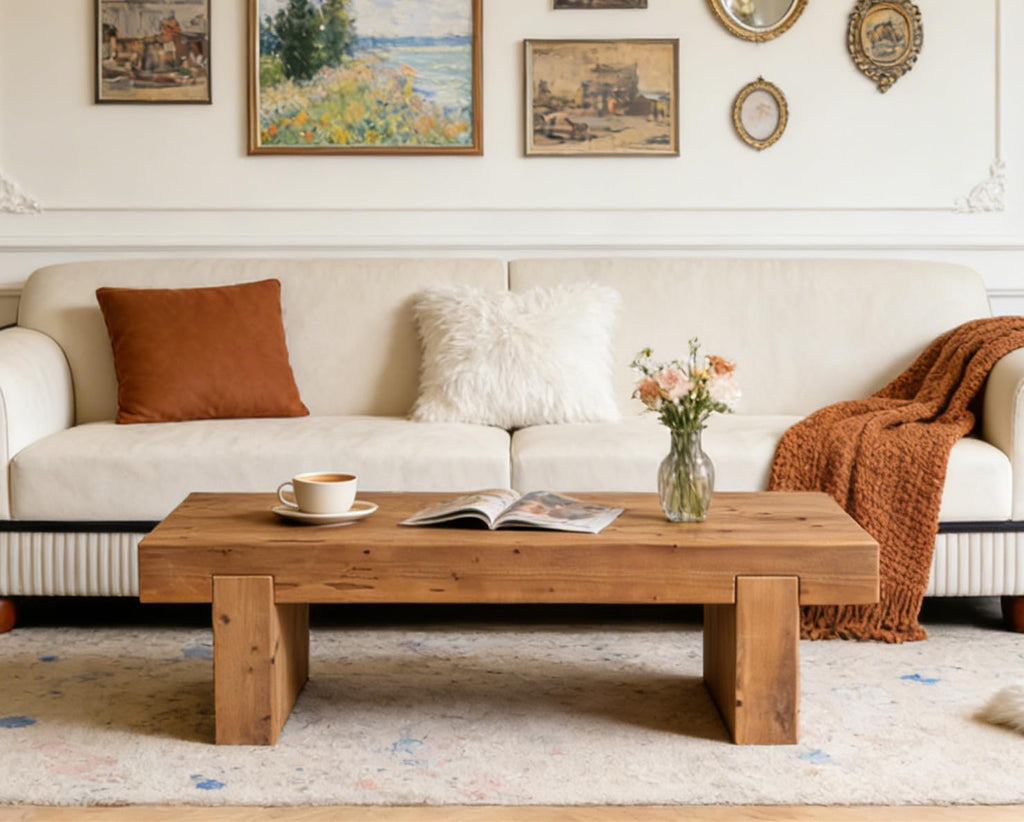 Solid Wood Coffee Table 47.6-Inch Rectangular Coffee Table,Farmhouse Cocktail Center Tables with Thicken Top and