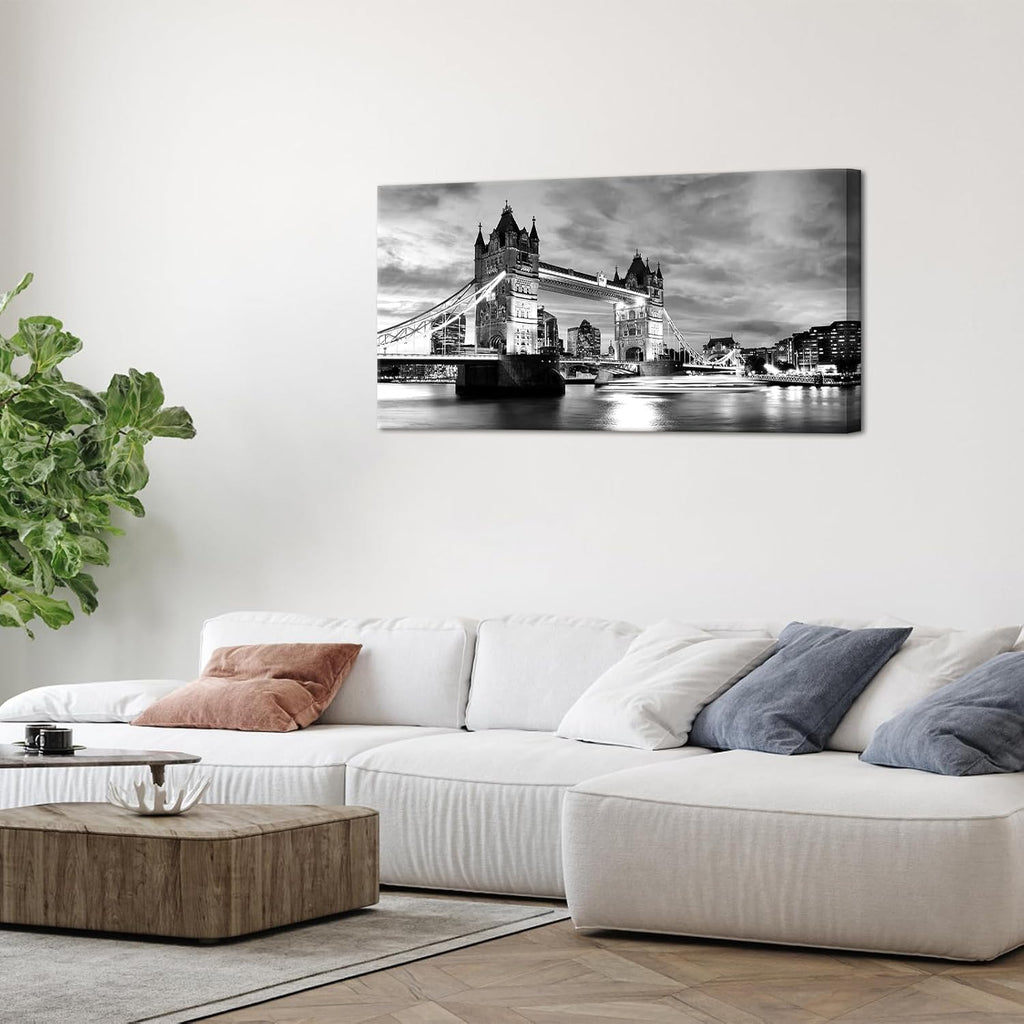 Black White London Tower Bridge Canvas Wall Art England Cityscape Painting UK Pictures Modern Artwork Home Decor