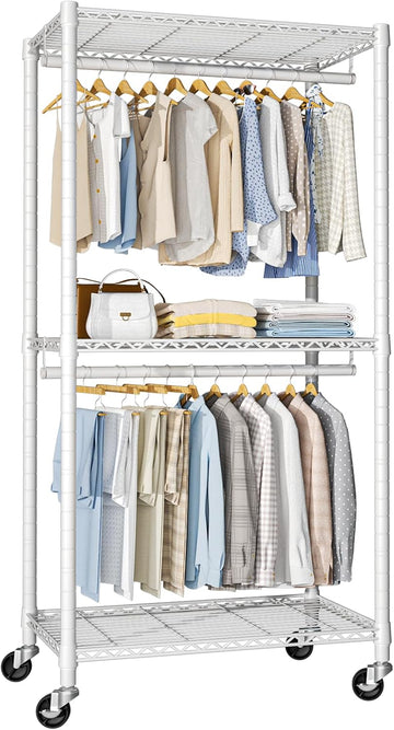 P1 Medium Heavy-Duty Portable Closet, 30" W x 14" D x 76" H, White | Metal Rolling Clothing Rack, Closet System with