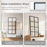 Wall Mirror 16" x 32", Set of 2 Rectangle Window Pane Decorative Mirrors, Metal Framed Wall Mounted Mirror