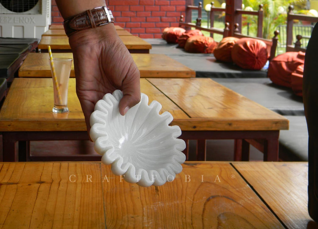 HandCrafted Marble Bowl/Antique Scallop Bowls/Fruit Bowl/Vintage Ring Dish/Decorative Ruffle Flower gift/HouseWarming