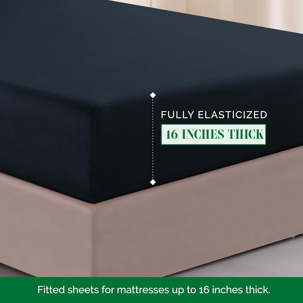 1500 Premier Hotel Quality 4-Piece Bed Sheet Sets, Deep Pockets - Luxurious Wrinkle Free & Fade Resistant, Black