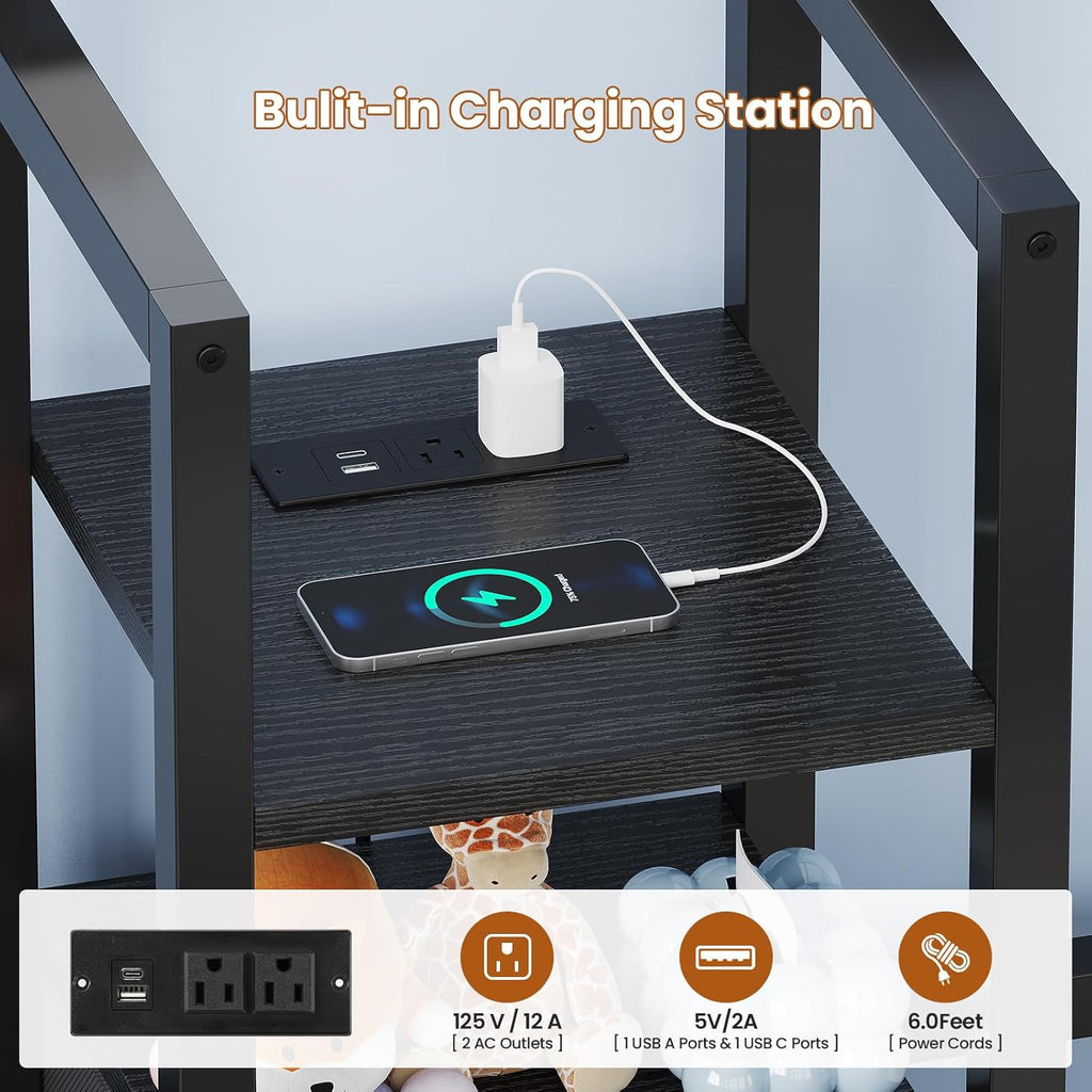 Triple Bunk Bed Twin with House, 4 Storage Drawers, Charging Station and LED Lights