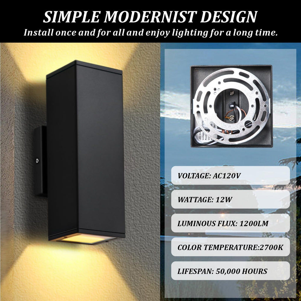 4-Pack Dimmable Wall Lights for Outdoor & Indoor Use - Integrated LED Square Up Down 12W 2700K Modern Aluminum