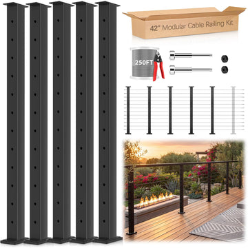 16-20FT Modular Cable Railing Post Kit for Deck Surface Mount 42Inch