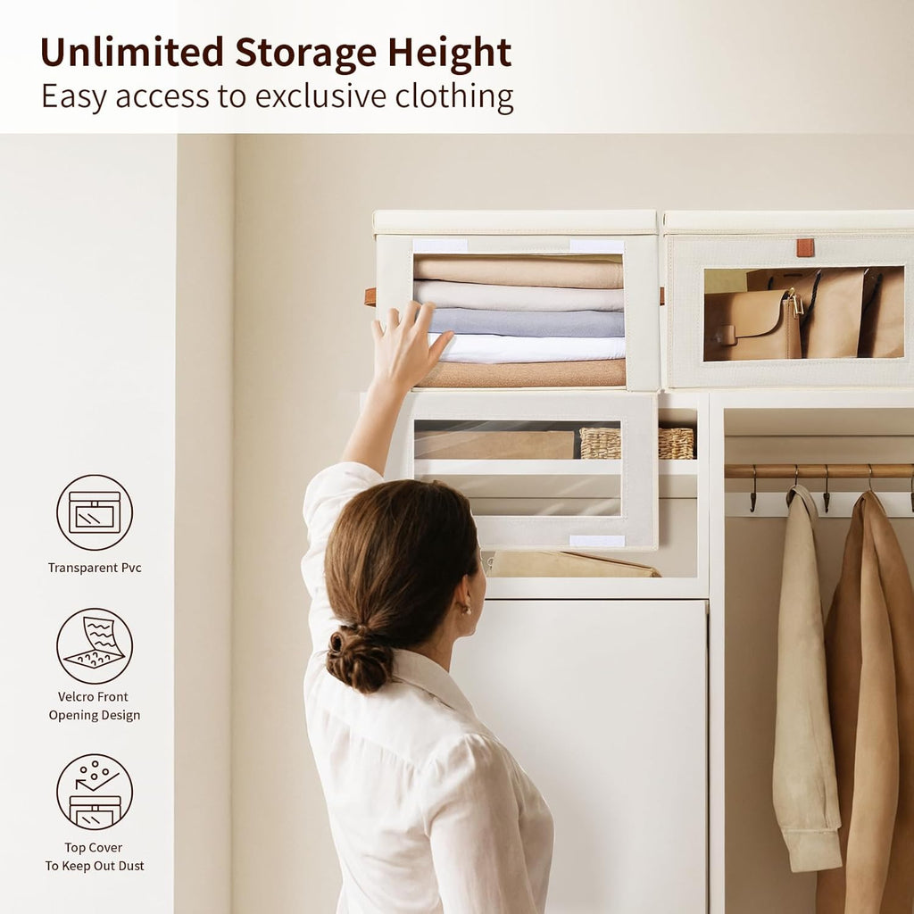 Large Closet Storage Organizer - Clothes Storage Bins with Handles & Window, Collapsible Decorative Boxes with Lids
