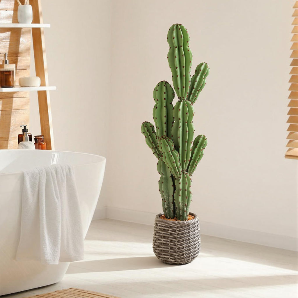 Artificial Cactus Plants Outdoor, 3ft Large UV-Resistant Fake Cacti Plant with Brown Pot, Faux Floor Desert Plant