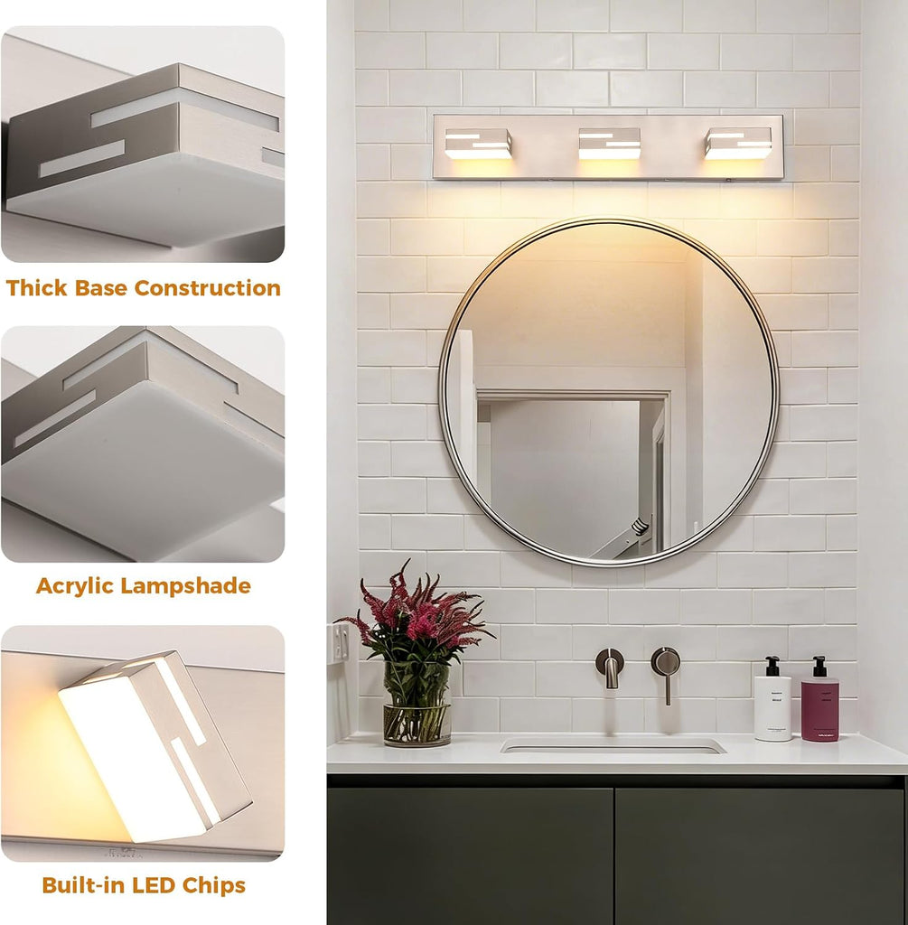 3-Light 5CCT Modern Bathroom Vanity Light Fixtures, 24-Inch 350° Rotatable LED Vanity Lights Over Mirror, Dimmable