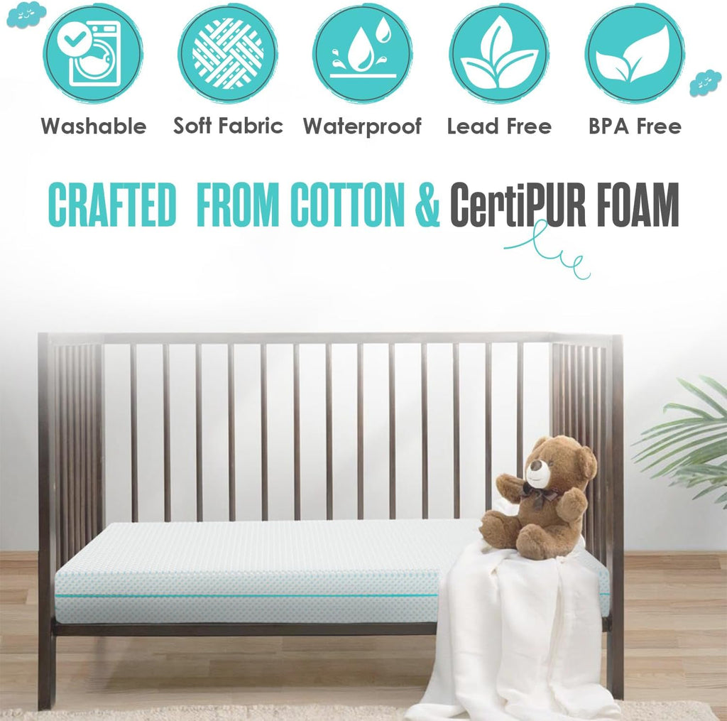 6" Crib Toddler Bed Mattress - Made in USA - Breathable Waterproof Washable | Dual Sided Cooling Memory Foam for