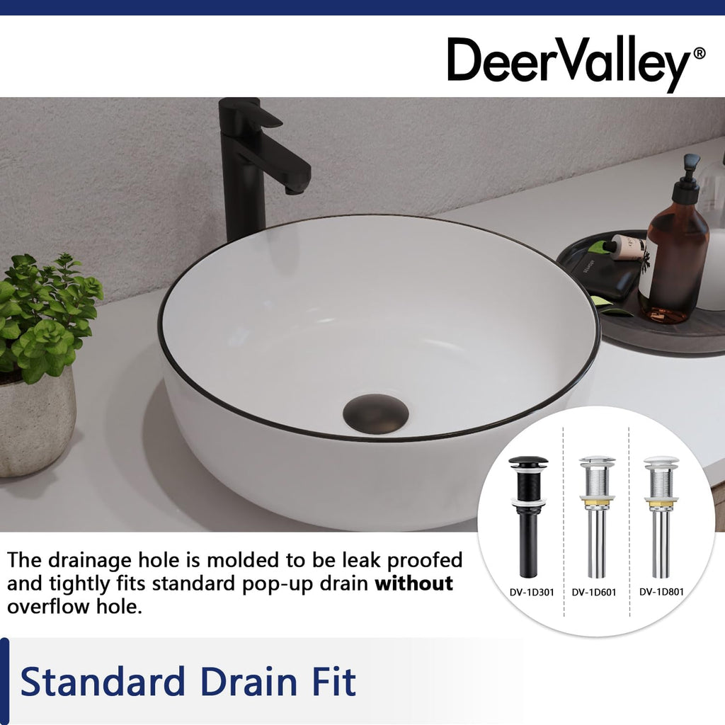 16'' Round Vessel Sink, Bathroom Sinks Above Counter White Ceramic Bathroom Vessel Sinks