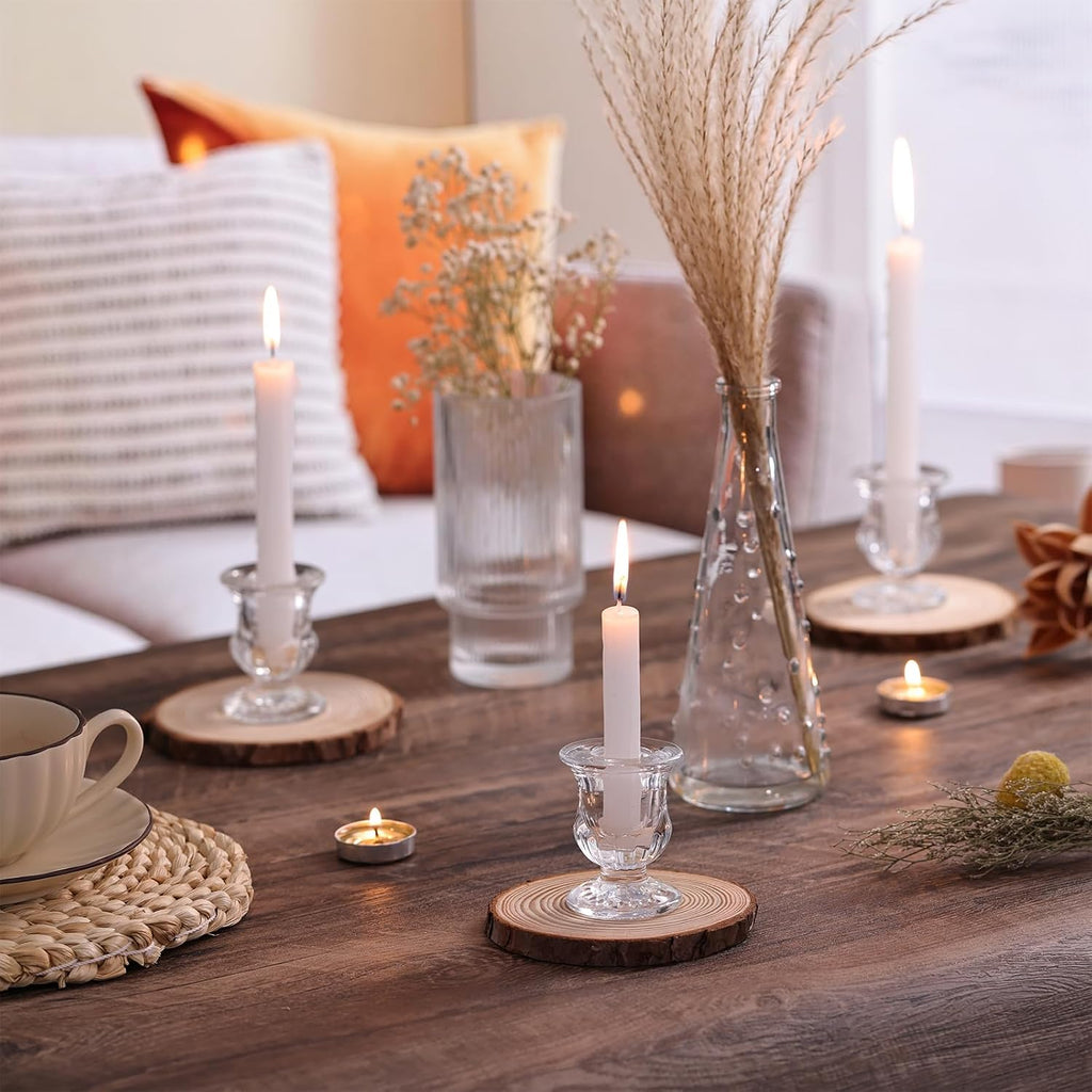 Candlestick Holders Set of 12-2.5" H Taper Candle Holders Bulk - Clear Glass Candle Holder for Rustic Wedding