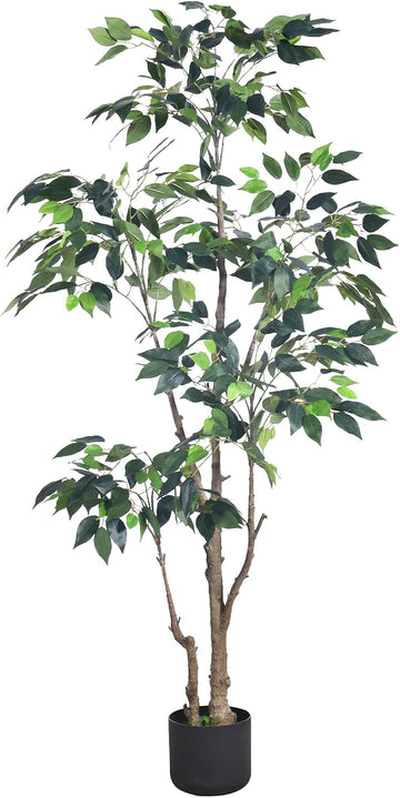 Artificial Ficus Tree 5Ft Faux Plant with Livelike Leaves Decor