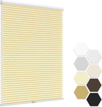 No Tools No Drill Cordless Cellular Shades, Light Filtering Honeycomb Shades Pleated Blinds for Window Size 44" W x