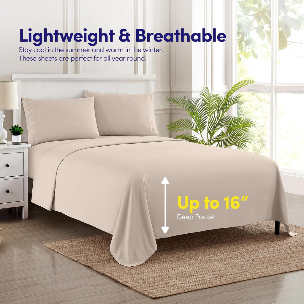 1500 Supreme Collection Sheet Sets Beige Cream - Luxury Hotel Bed Sheets and Pillowcase Set for Mattress