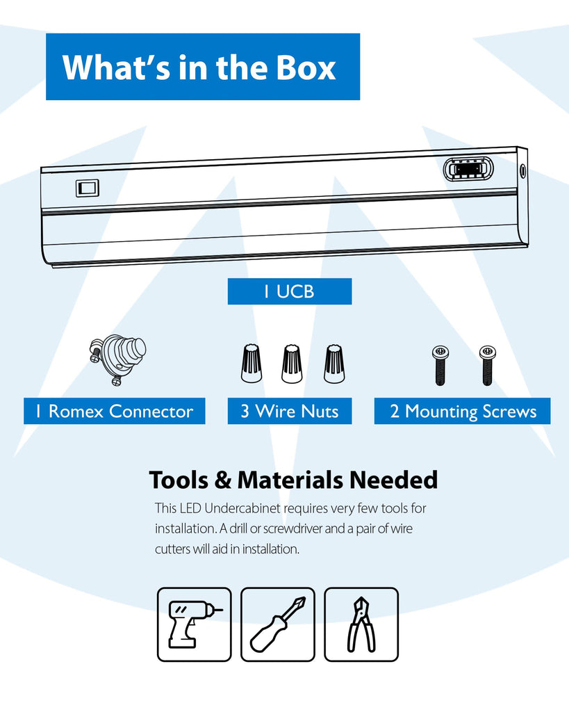 12" LED Direct Wire Under Cabinet Light - Dimmable Undercounter LED Lights - Selectable CCT 2700K-5000K, 340-360