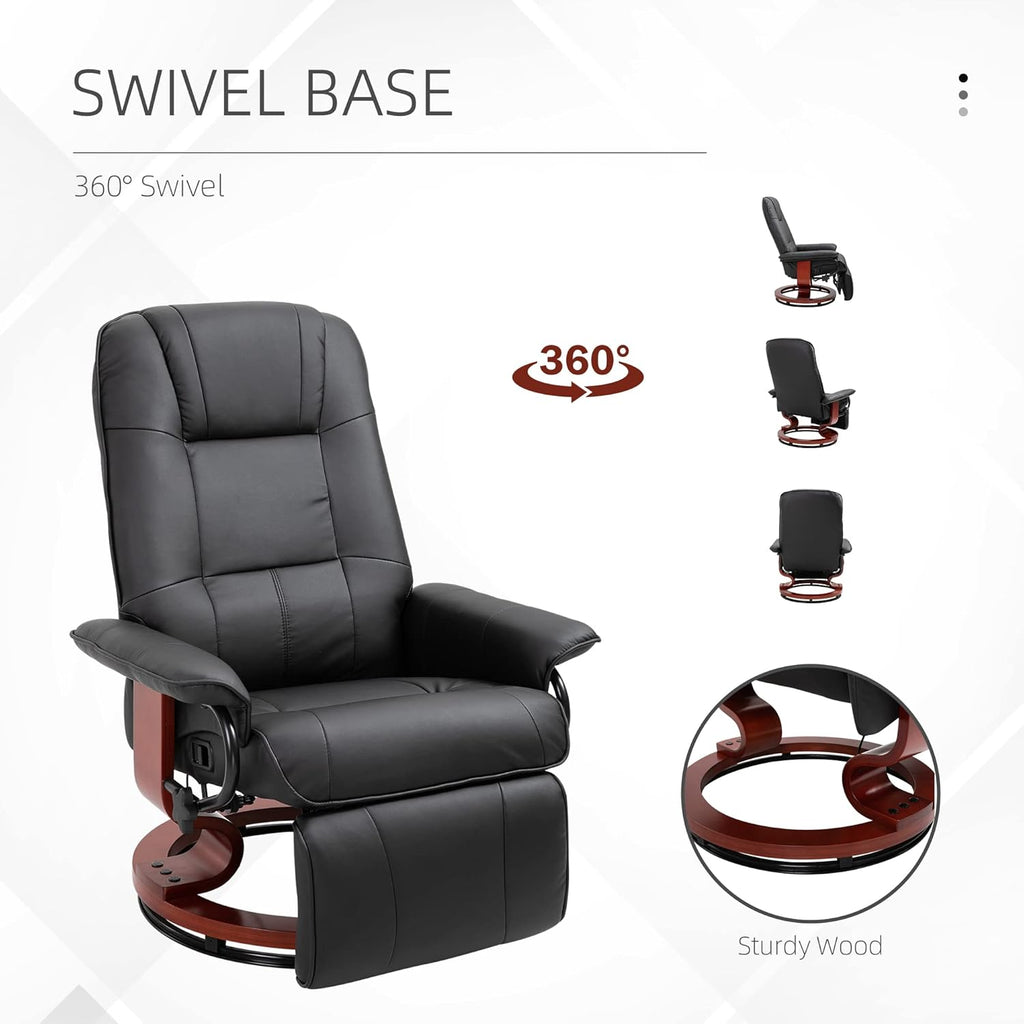 Modern Reclining Swivel Lounge Chair — Black PU Leather