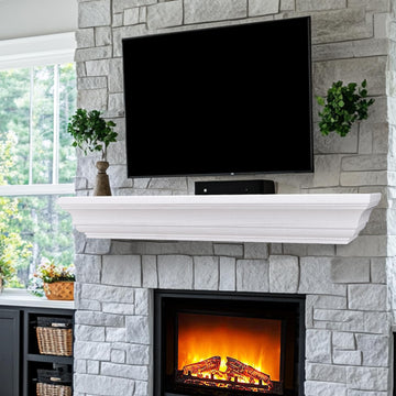 Rustic Fireplace Mantel 48", Solid Wood Floating Shelf, White