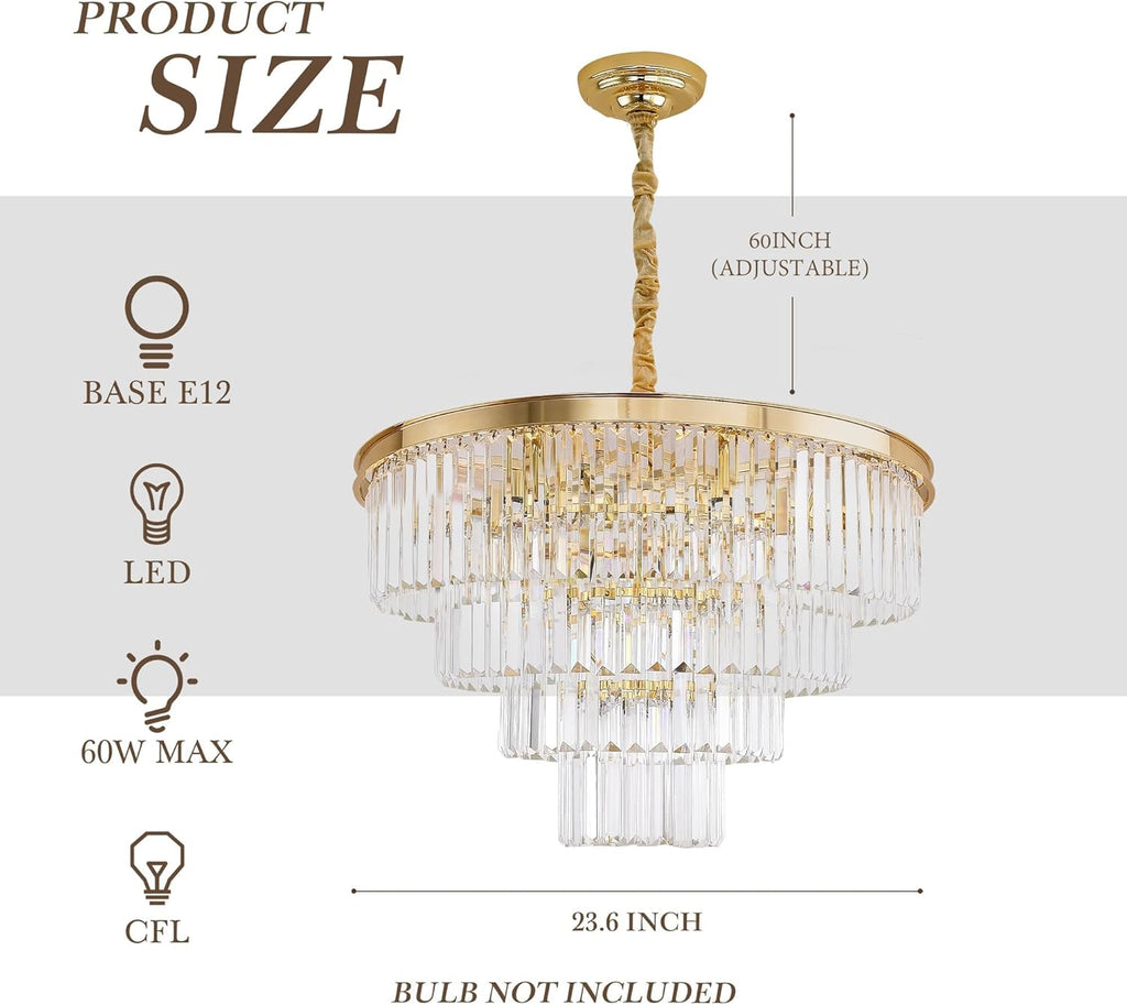 Inspired Odeon Style Gold Plated Crystal 4-Tier Modern Chandelier Dia 23.6"