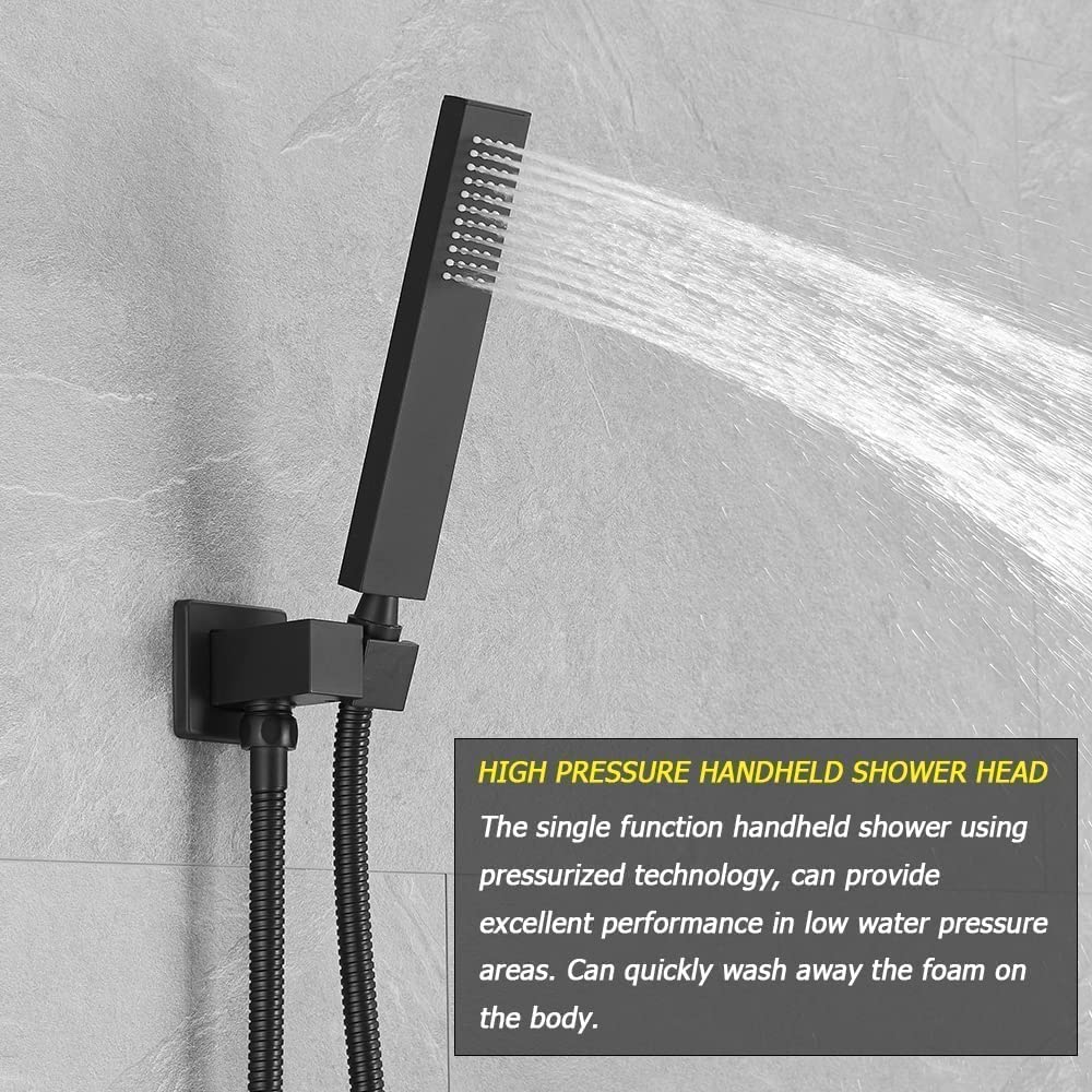 Matte Black Shower System Bathroom 16 Inch Rain Shower Head Ceiling Mount with Handheld Luxury High Pressure Shower