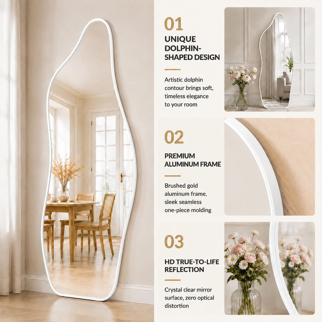 Full Length Door Mirror, 48"x16" Wall Mounted Mirror, White