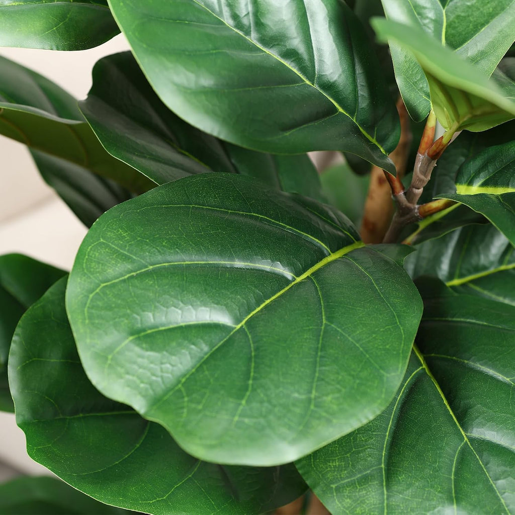 Artificial Fiddle Leaf Fig Tree with White Planter,5ft Tall Fake Tree with Natural Wood Trunk Decor, Faux Ficus Tree