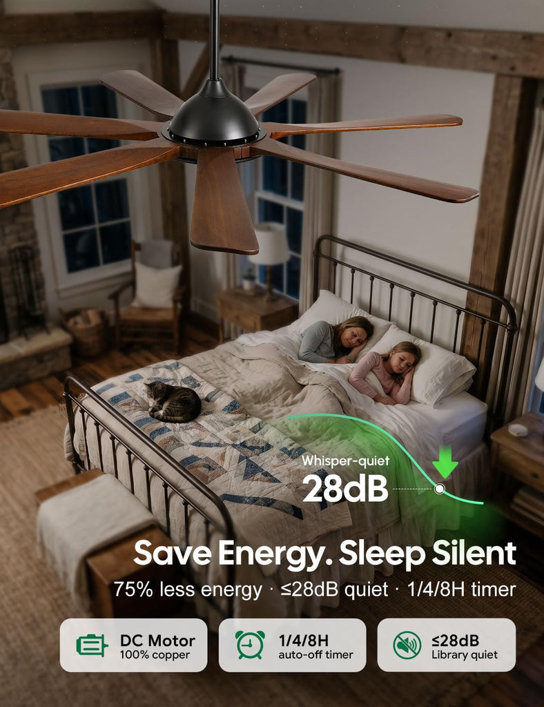 72 inch Smart Wood Ceiling Fan with Large Light, Remote/Alexa/App Control, Farmhouse 7 Solid Walnut Blades