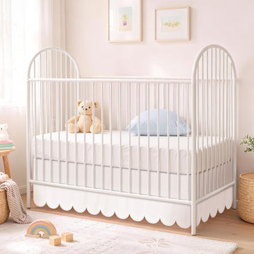 28 x 52 Inch White Scalloped Crib Skirt, 14 Inch Drop