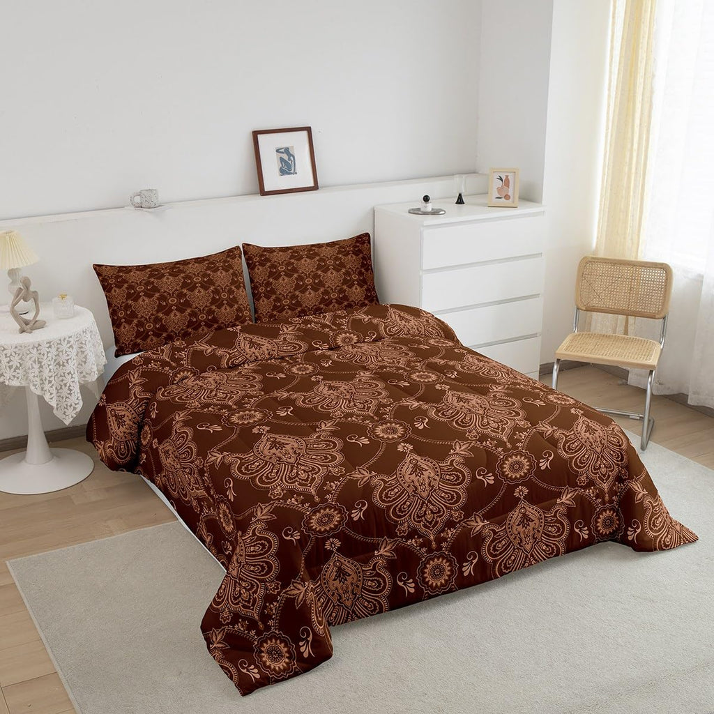 Brown Gothic Damask Floral Comforter Set Bedding Set
