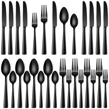 20 Pcs Black Silverware Set, Food-Grade Stainless Steel Flatware Set for 4 Mirror Polished Cutlery Utensil Sets