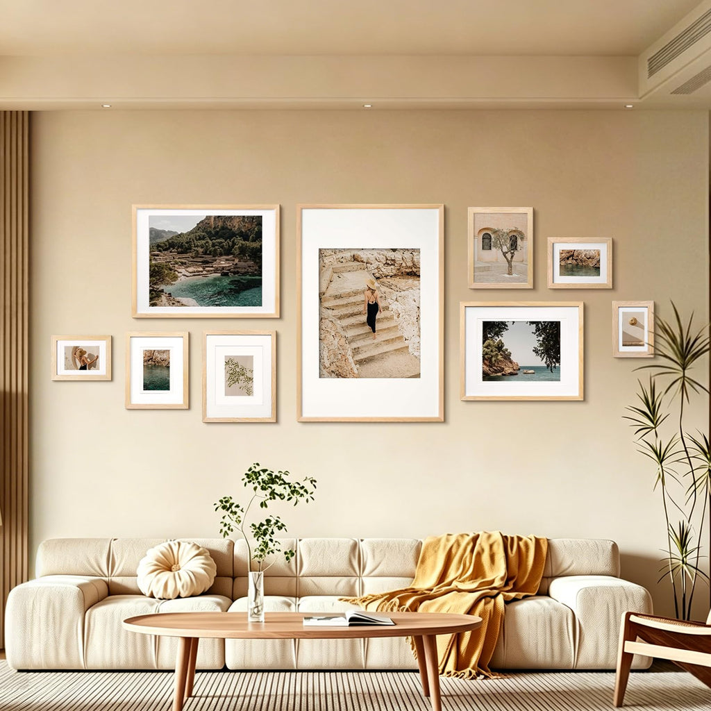 24x36 Picture Frame Natural - Solid Wood Frames with Acrylic Plexiglass for Pictures 18x24 with Mat or 24x36 without