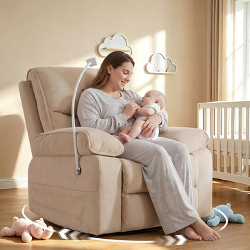 360° Swivel Glider Rocking Chair Nursery, Oversized Recliner with Phone Holder,Nursing Chairs for Breastfeeding with