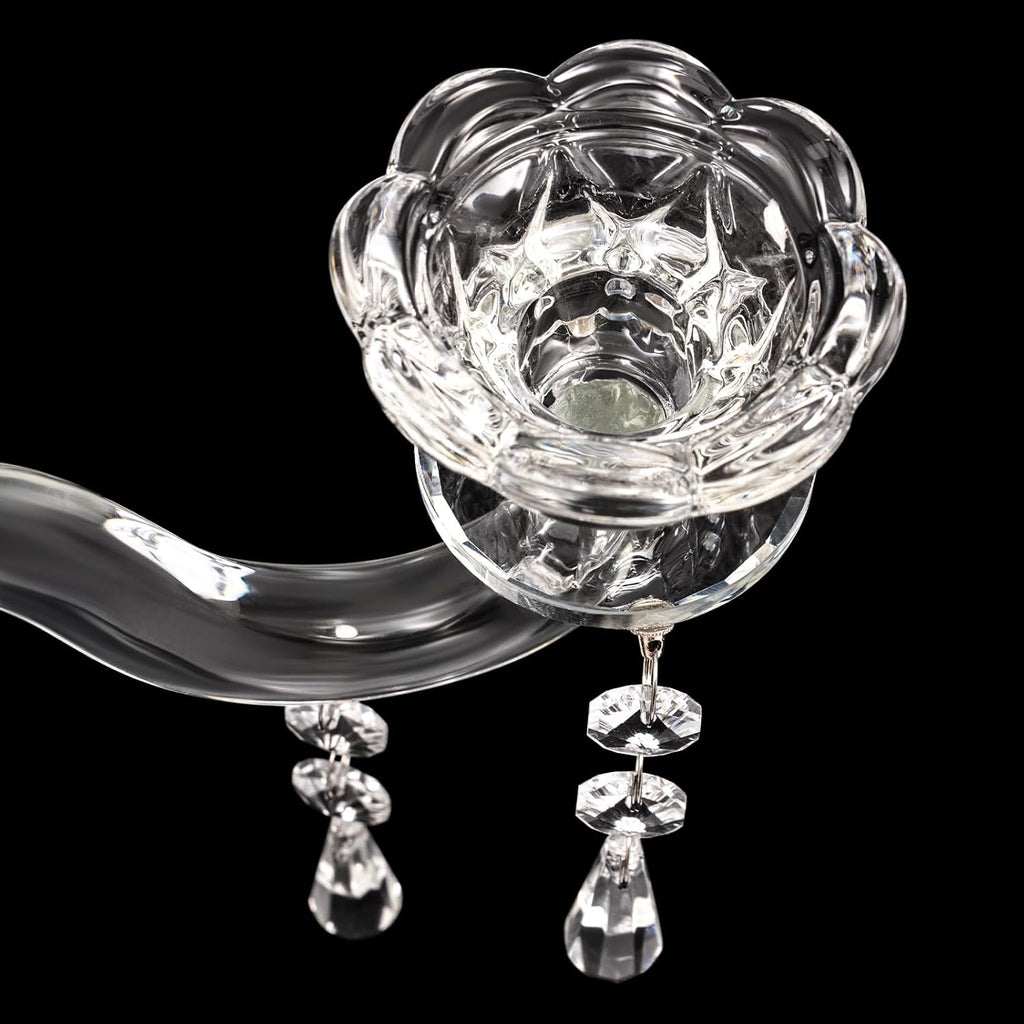 Modern Crystal Candle Holder Candelabra, 5 Arm 14 Inch Tall Clear Taper Candlestick Holders Vintage Wedding