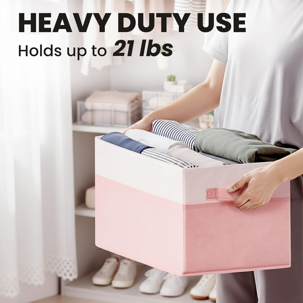 Large Closet Organizer Bins with Lids 4 Pack - 23 QT Collapsible Decorative Storage Boxes with Lids - Clothes Storage