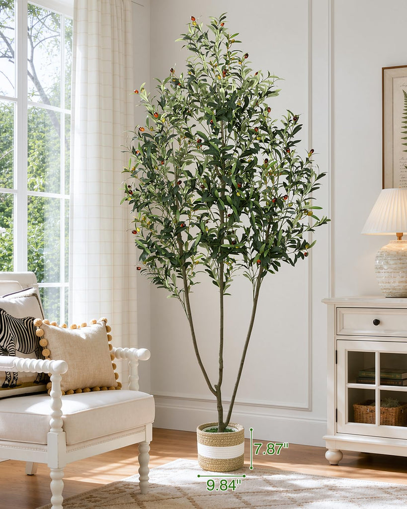 Artificial Olive Tree 7FT with Planter&Cotton Basket