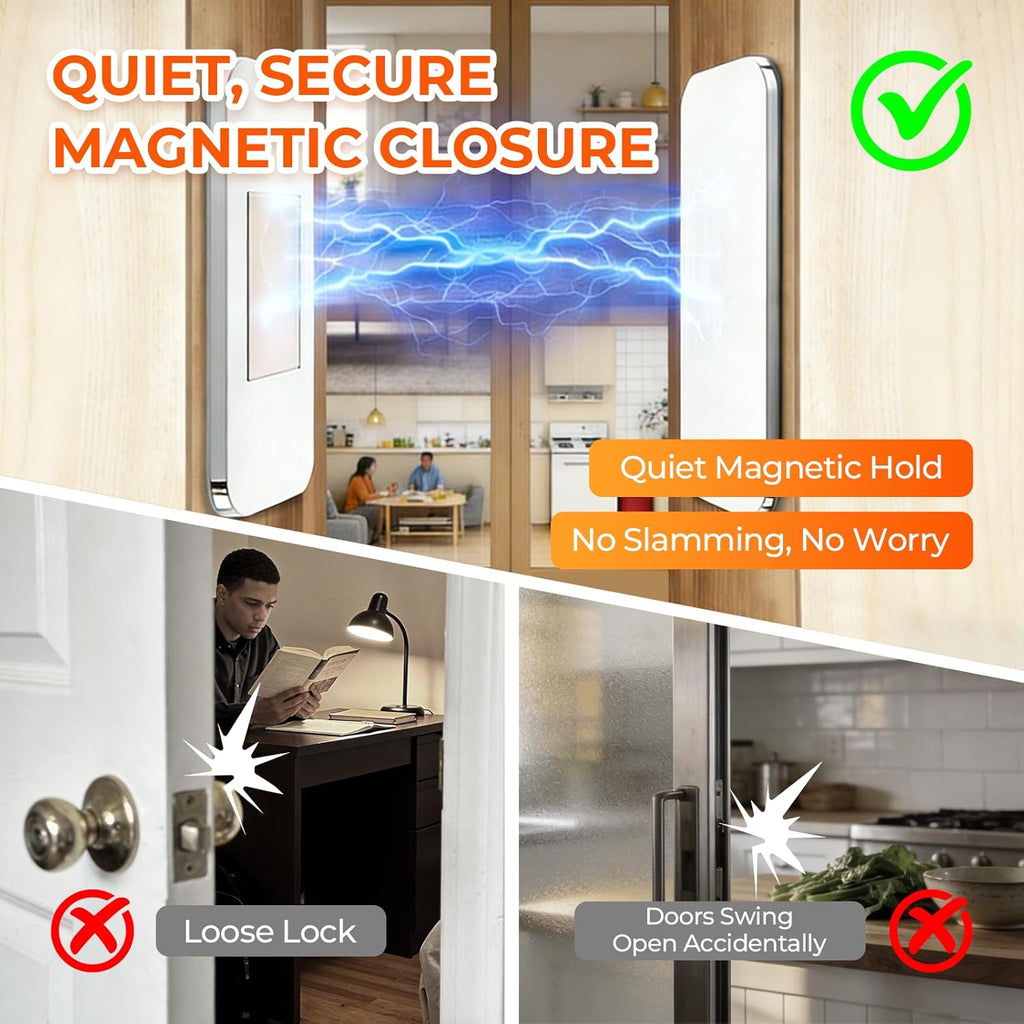 12 Pack Magnetic Cabinet Door Catch, No Drill, Silver, Whole-Home Set | Embedded magnet; stainless steel body; 48