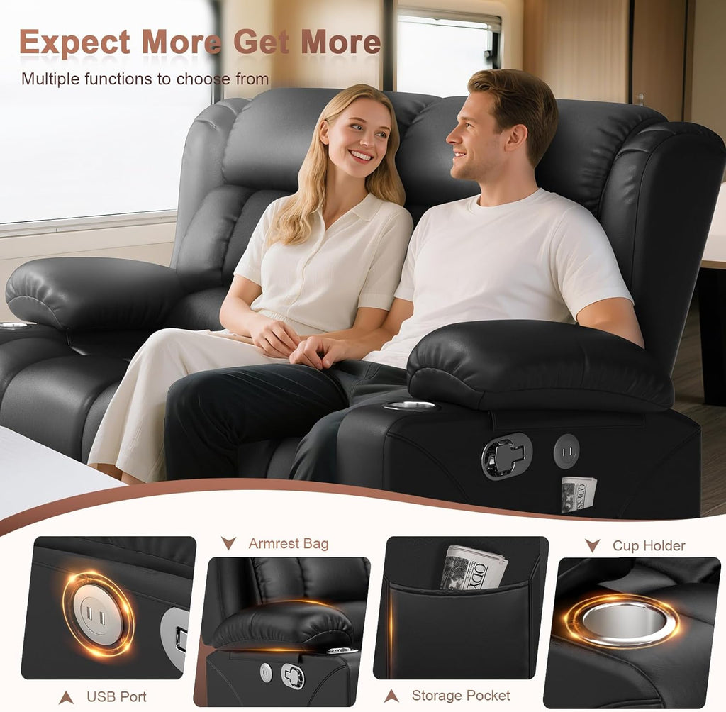 RV Loveseat Recliner Sofa, Reclining Loveseat Home Theater Seating with USB Ports, Cup Holders, Insert Pockets