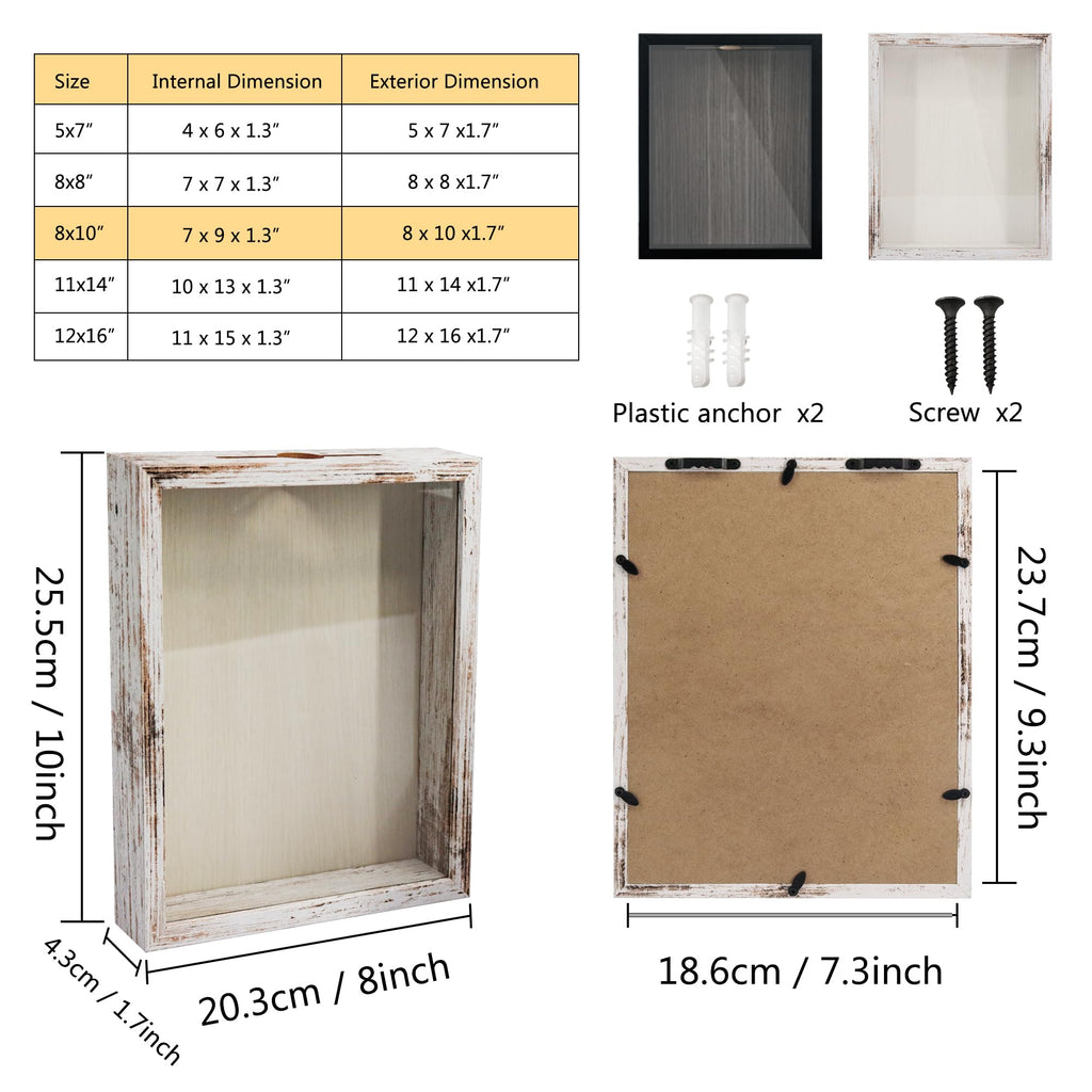 8x10 Top Loading Shadow Box Frame with HD Glass, Wood Display Case with Slot, 1.25 inches Interior Depth, Ideal for Wine