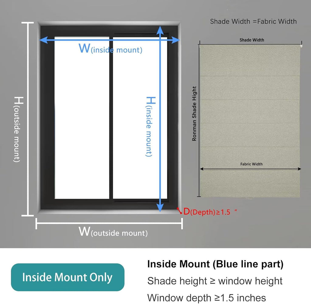 No Drill Roman Shades Cordless Blinds Blackout for Indoor Windows, Room Darkening Black Out Tension Rod No Hardware